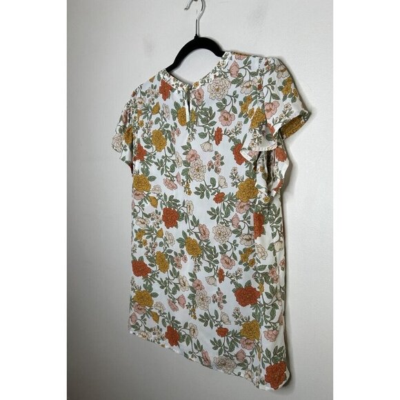 DR2 White Yellow Floral Top Tunic Light Weight Short Sleeve Blouse Size Large - Picture 8 of 10